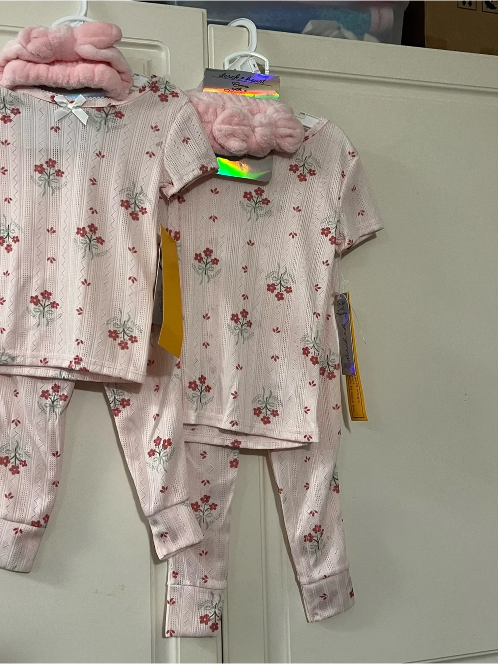 Girls' Pink Floral Cotton-Blend Pajama Set
